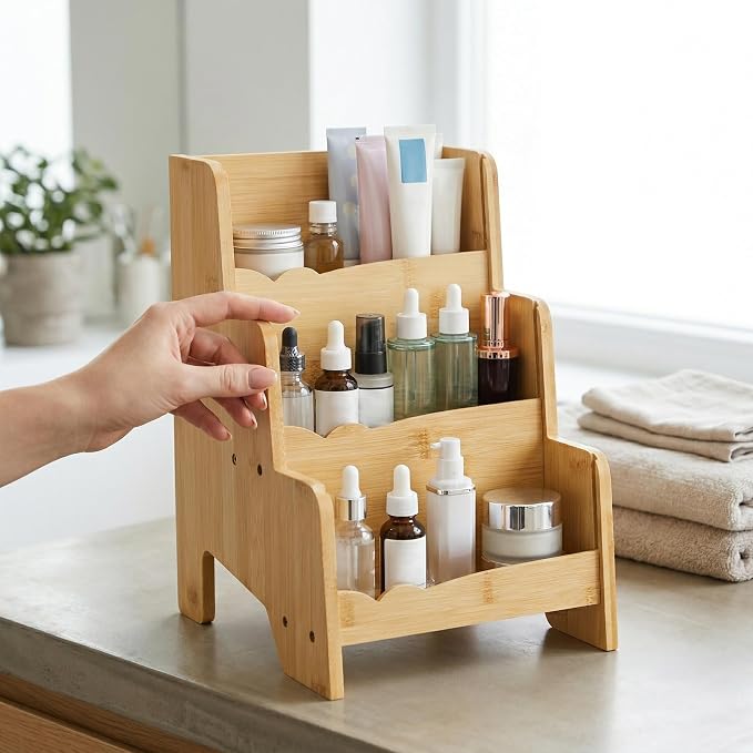 Small Spice Rack Organizer Countertop, 3 Tier Bamboo Spice Rack Seasoning Organizer for Kitchen Cabinet Pantry Countertop Holding 12 Jars, Jars No Included