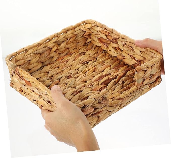 MAGICLULU Storage Basket Square Woven Craft Organizer for Desk Home Decorative Sundries Holder for Snacks and Small Items Natural Straw Design