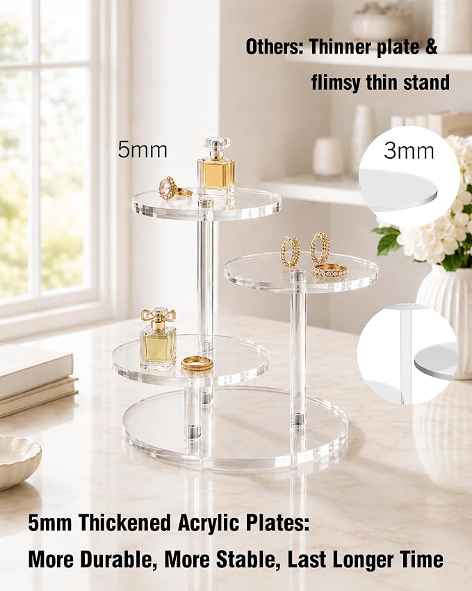 3-Tier Acrylic Display Stand for Botanical Collection Sets, Thickened Showcase Figures Display Holder for Collectibles Dessert Buffet Riser Christmas Tabletop Plant Perfume Watch, Desk Organizer