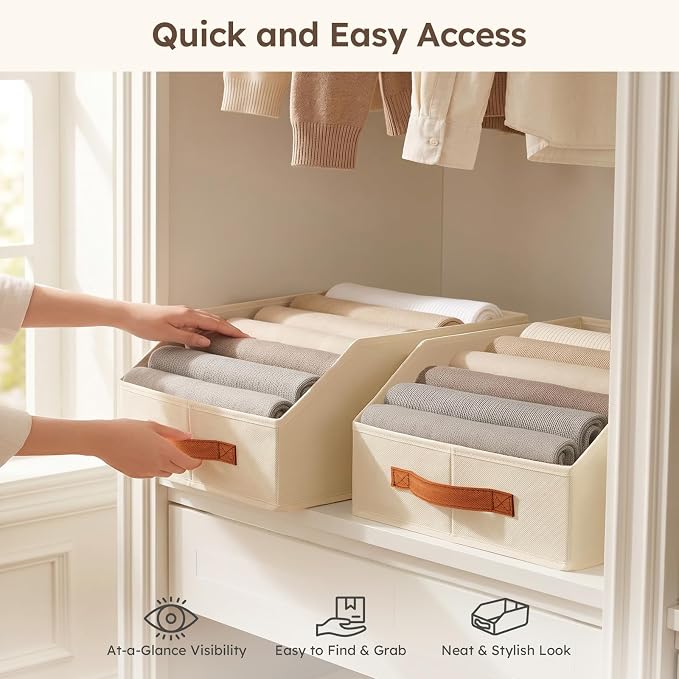 Fabric Storage Bins for Organizing - 8 Pack Large Trapezoid Collapsible Storage Bins with Front Handle, Closet Organizers and Storage for Bedroom, Home Shelves, Small Spaces, Beige