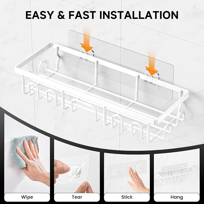 Shower Caddy, 5 Pack Shower Shelves for Inside Bathroom, Rustproof Adhesive Bathroom Organizer with Soap Holder, No Drilling Washroom Organizers and Storage for Bathtub Room/Kitchen/Home, White