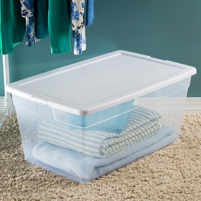 Sterilite Storage Box, Stackable Clear Plastic Bins, 90 Quart, 8-Pack | Heavy-Duty Organizing Containers with Snap-On Lids for Closet, Bathroom, and Office