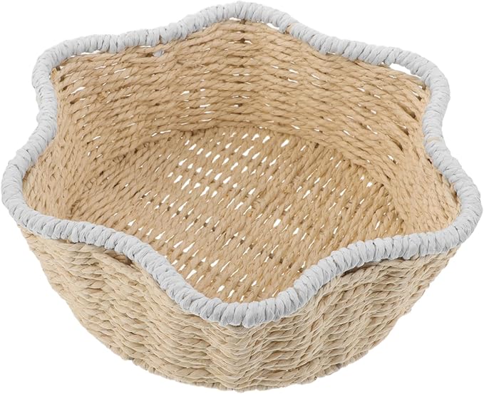 TEHAUX Hand-woven Decorative Storage Basket Multipurpose Paper Rope Organizer Bin for Kitchen Bathroom Desk Creative Home Storage for Fruit Bread Sundries Versatile Woven Basket for