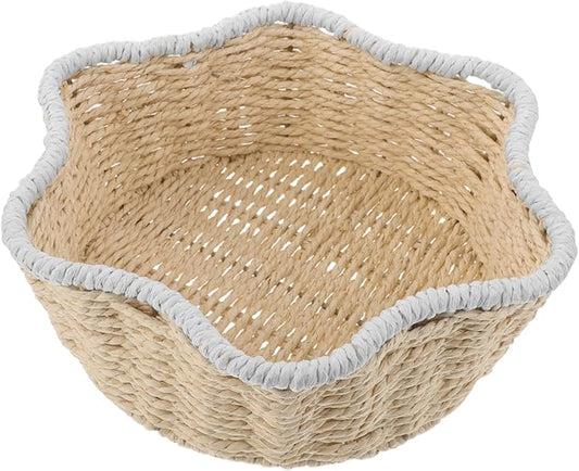 TEHAUX Hand-woven Decorative Storage Basket Multipurpose Paper Rope Organizer Bin for Kitchen Bathroom Desk Creative Home Storage for Fruit Bread Sundries Versatile Woven Basket for