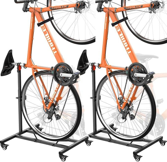 2PC Vertical Bike Stand,Freestanding Space-Saving Bike Rack with Adjustable Height for Wheels Sizes up to 29”,Indoor Bike Storage Rack,Garage & Apartment,Upright Bicycle Floor Holder for MTB Road Bike