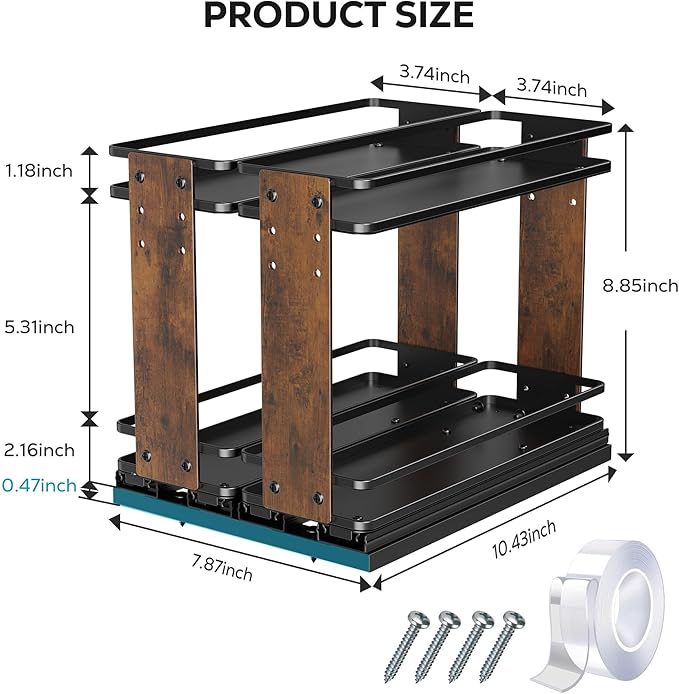 Nieifi Pull Out Spice Rack Organizer, 2 Tiers, Wood Grain | Spice Organization for Cabinet, Height Adjustable, Easy to Install