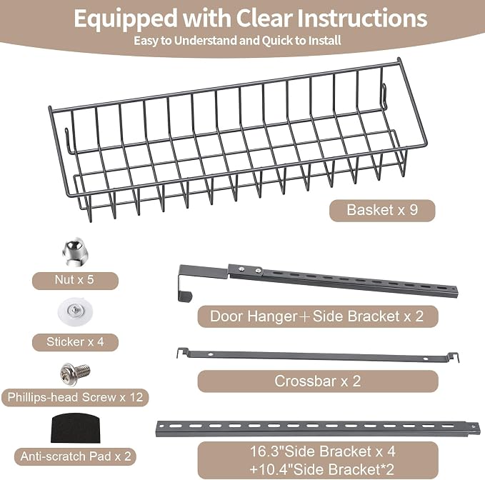 ElegantArray 9-Tier Pantry Door Organizer, Deep Gray | Over The Door Pantry Organizer Rack and Storage, Hanging Spice Rack Shelves Door, Home Office Laundry Room Bathroom & Kitchen