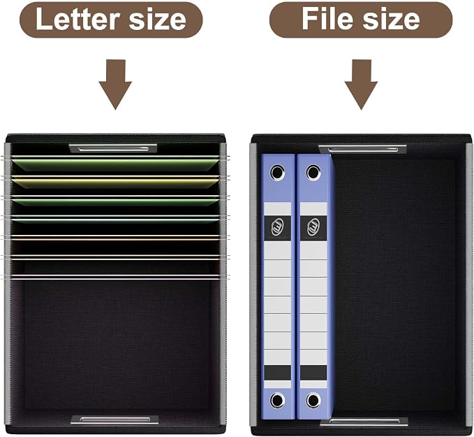 File Organizer Box with Lids, Collapsible File Folder Organizer | File Box with Plastic Slides for Document, Filing Bin for Letter Size Hanging File Folders (2 Pack, Brown, Leather)