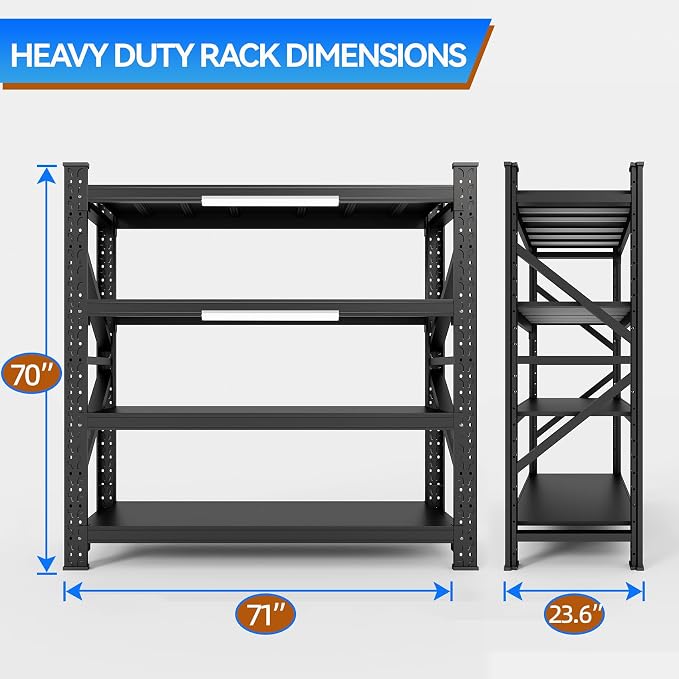 LLIIFFFEE Heavy Duty 4-Tier Metal Storage Garage Shelving Unit | 5000 LBS Capacity, 69.6"H×70.8"W×23.6"D Garage Storage Shelves for Garage,Warehouse,Basement