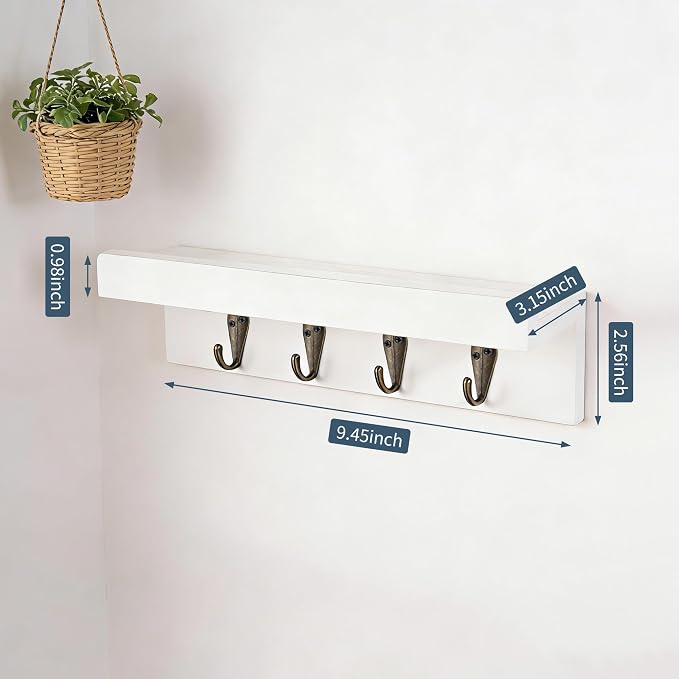 Gulex Key Holder Wall Mount, Rustic Wooden for Organize Keys and Mail White