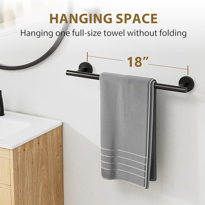 Luxbaro 18 Inch Matte Black Towel Bar, Thicken Towel Rack for Bathroom Wall, SUS304 Stainless Steel Towel Rod, Modern Home Decor (Total Length 20-Inch) | Towel Rack for Bathroom Wall, SUS304 Stainless Steel Towel Rod, Modern Home Decor