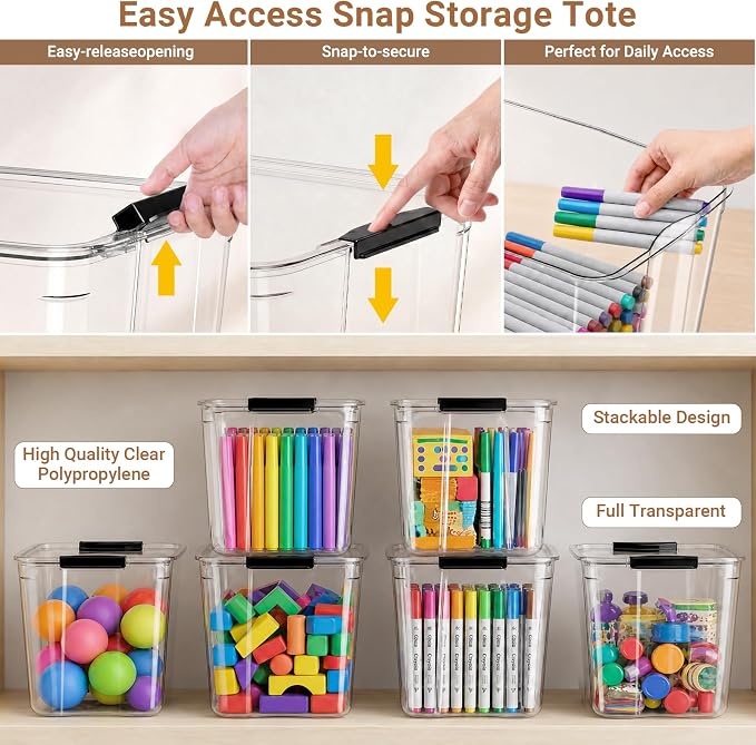 108Qt Stackable Storage Bins with Lids,Clear Latching Organizer Boxes,4Pack | Craft Box with Buckle Clips, Dustproof Durable Storage Containers for Closet Organization, for Office, Arts & Crafts Supplies