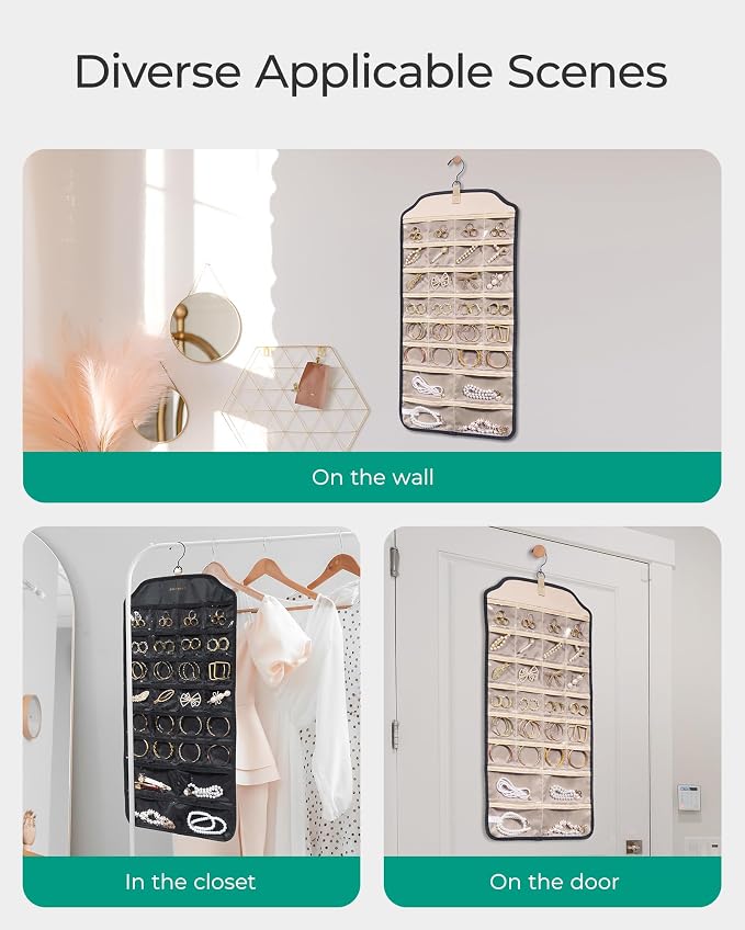 BAGSMART Earring Holder Organizer, Hanging Jewelry 56 Pocket Storage Storage for Women Accessories, Earring for Wall Holding Jewelries Black, 1 Piece