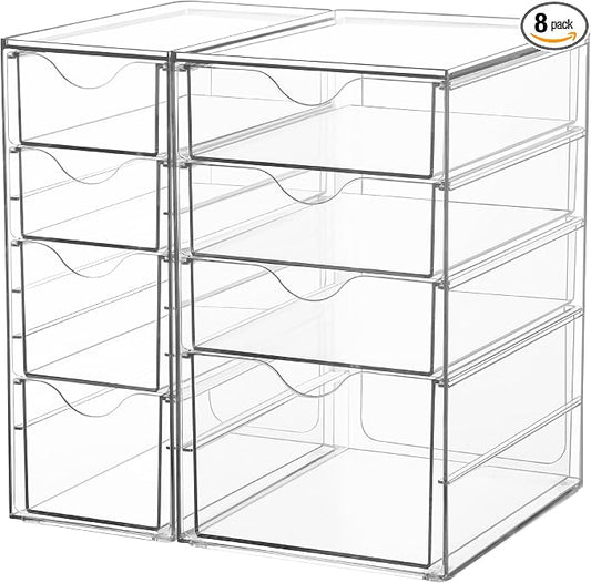 Vtopmart Acrylic Desk Organizer with 8 Drawers for Office, Makeup, Crafts | Clear Storage Drawers for Office Supplies, Desktop Organization for Makeup, Jewelry, Art Crafts, Bead, Pen, Stationary