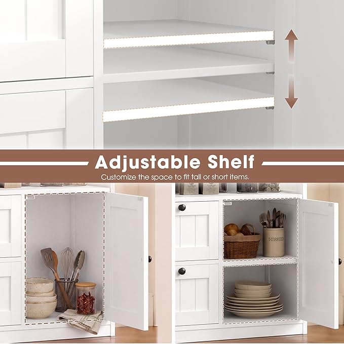 GRUSIGN Bathroom Storage Cabinet with Door and Drawers, Small Freestanding Bathroom Cabinet Organizer, Farmhouse Wooden Cupboard with Adjustable Shelves for Kitchen, Living Room, White