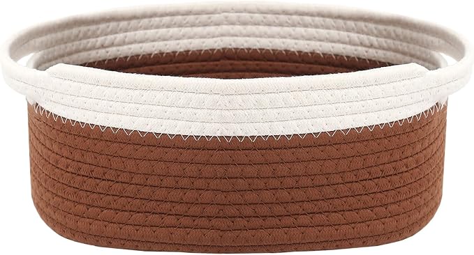 JMvicyroam Small Woven Basket, Empty Gift Basket, White&Brown/1 Pack | Small Gift Basket, Cotton Rope, 12 x 8 x 57 in, Handles, Includes Ribbon and Bag, Birthday Gift Basket