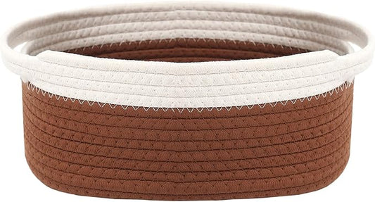 JMvicyroam Small Woven Basket, Empty Gift Basket, White&Brown/1 Pack | Small Gift Basket, Cotton Rope, 12 x 8 x 57 in, Handles, Includes Ribbon and Bag, Birthday Gift Basket