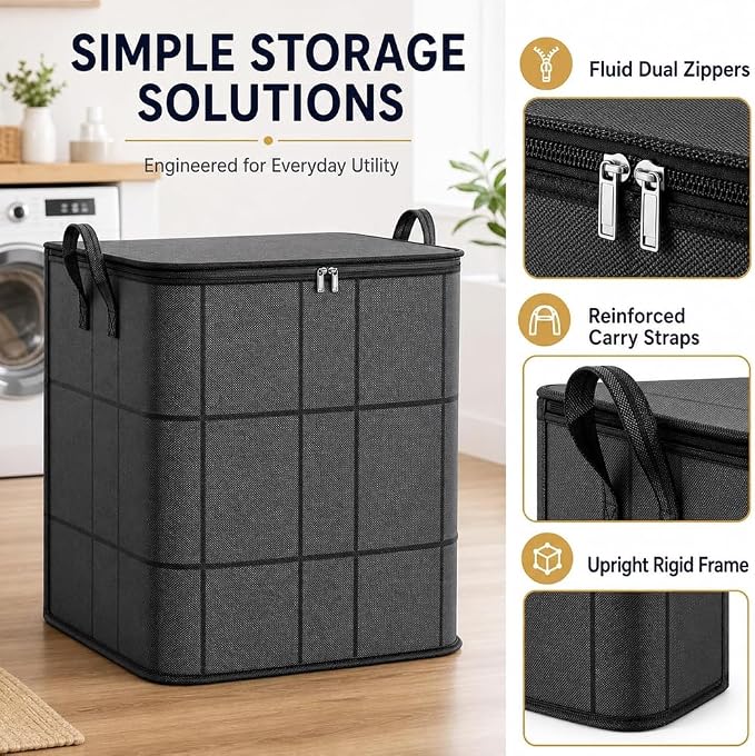 XXL Foldable Storage Bag with Reinforced Handles, Upgrade Spacious Moving Storage Bin Blanket Bags, Large Capacity Zippered Fabric Organizer for Bedding & Clothes，2Pcs：M:13.8 x 9.8 x 7.9 in