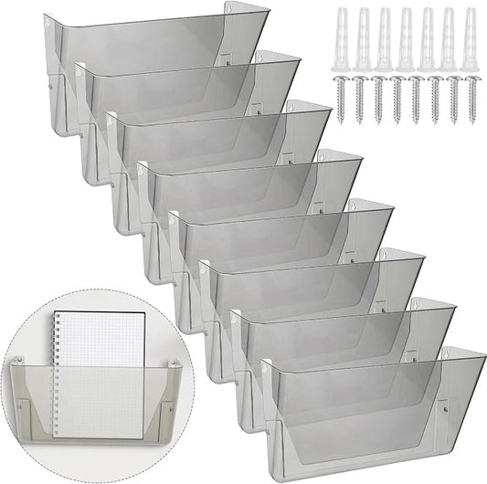 Colarr 8 Pcs Wall File Holder Organizer Plastic Wall Mount Mail Organizer with Screws Single Pocket Hanging Folder Paper Magazine Holder for Walls Office Home Classroom(Gray)