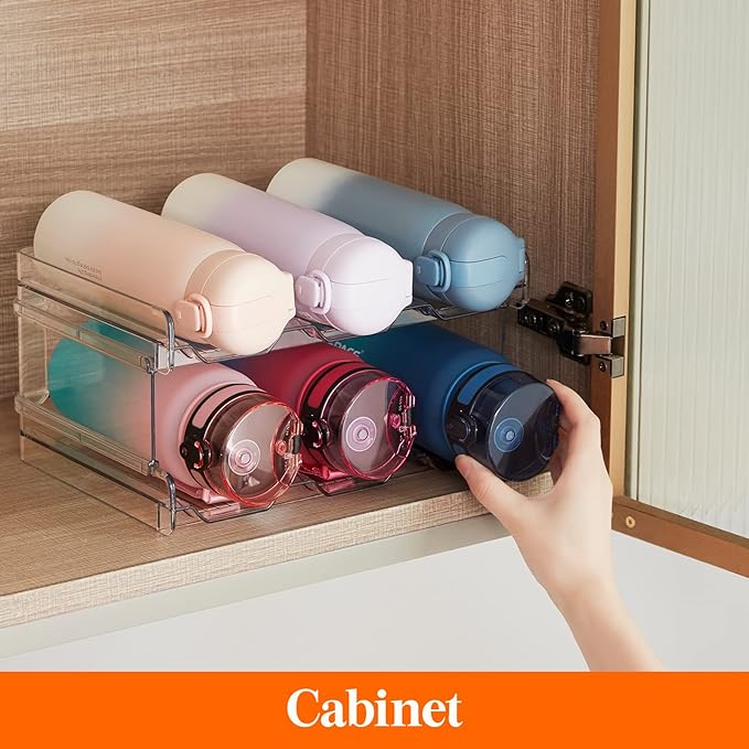 Lifewit 2 Tier Stackable Water Bottle Organizer for Cabinet, Plastic Bottle Holder Fits 6 Bottles/Tumblers up to 3.8" Diameter for Pantry/Countertop/Cupboard, 28 x 19 x 15 cm/11 x 7.5 x 5.7"