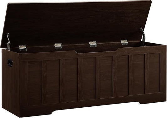 VANKILEY 51.2" Storage Chest Extra Large,Wooden Storage Bench,Espresso | Chest with 2 Safety Hinges, 51.2*15.7*19.1inches, Wooden Trunk for Bedroom, Livingroom,Entryway,Easy Assembly.