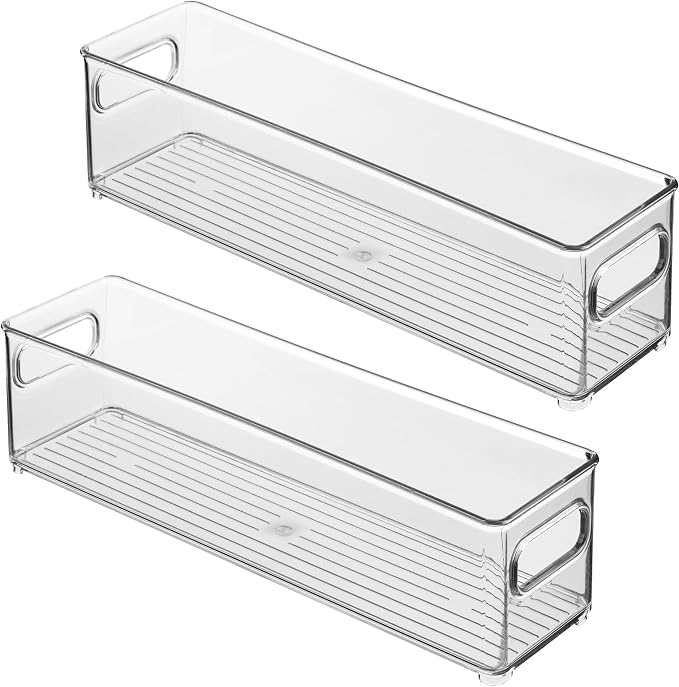 iDesign Stackable Fridge Bin with Handles, Set of 2, Clear | Ideal for Freezer or Pantry, Made in USA