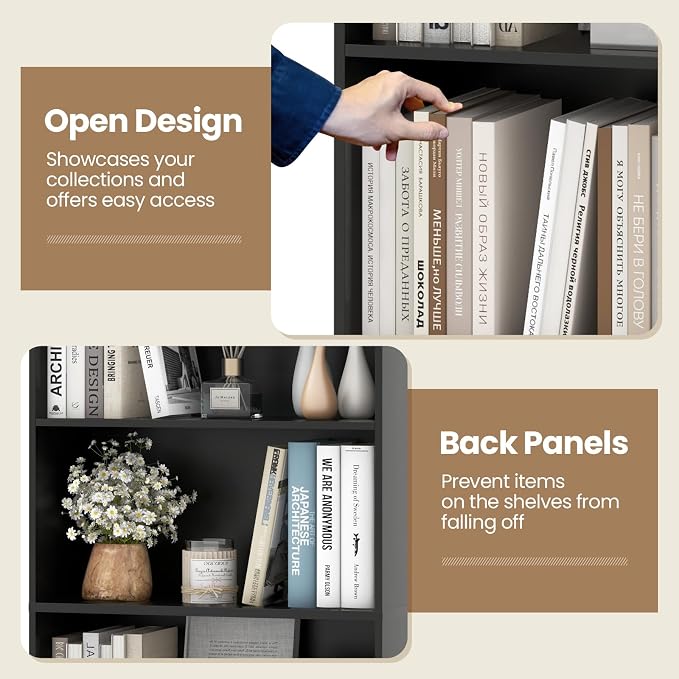 Giantex 6-Tier Bookcase, 70" Tall Wooden Bookshelf, Freestanding Storage Organizer w/Open Shelves, Anti-Tipping Kits, Modern Floor Standing Display Shelves for Living Room, Bedroom (1,Black)