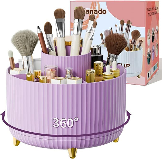 fanado 360° Rotate Makeup Brush Holder Organizer, Makeup Organizers Countertop, Makeup organization and Skincare Storage for Vanity, Desktop, Bathroom (Purple)