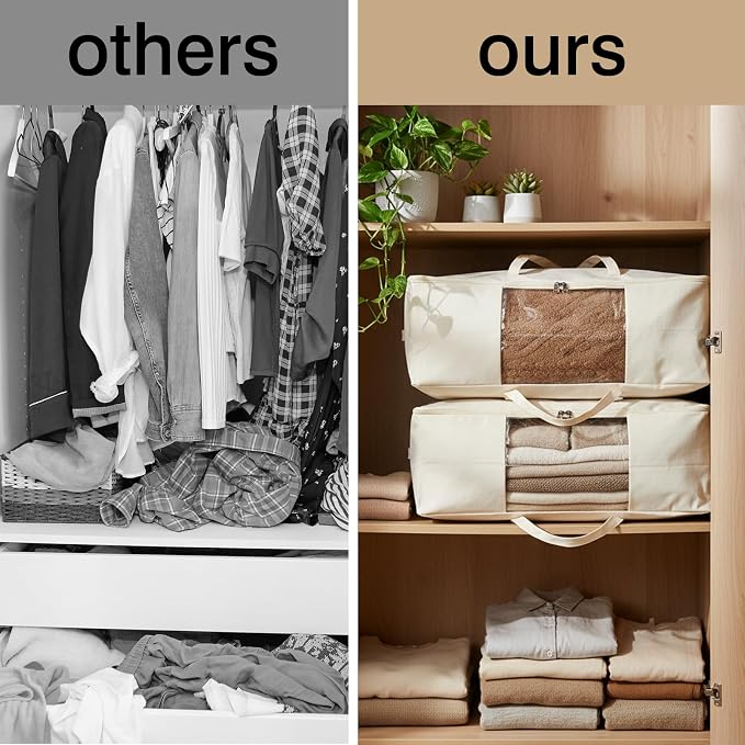 Comforter Storage Bags 70L Canvas Closet Organizer Clothes Container 4 Pack