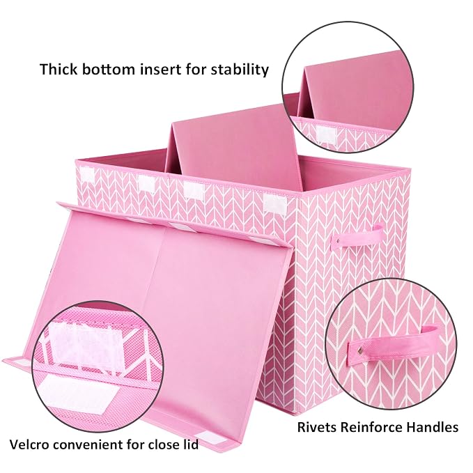 Large Toy Storage Box Chest for Kids, Sturdy Toy Box Bin Baskets with Lid | Toy Storage Box for Living Room, Nursery, Closet, Bedroom, Playroom 25"x13" x16" (Pink)