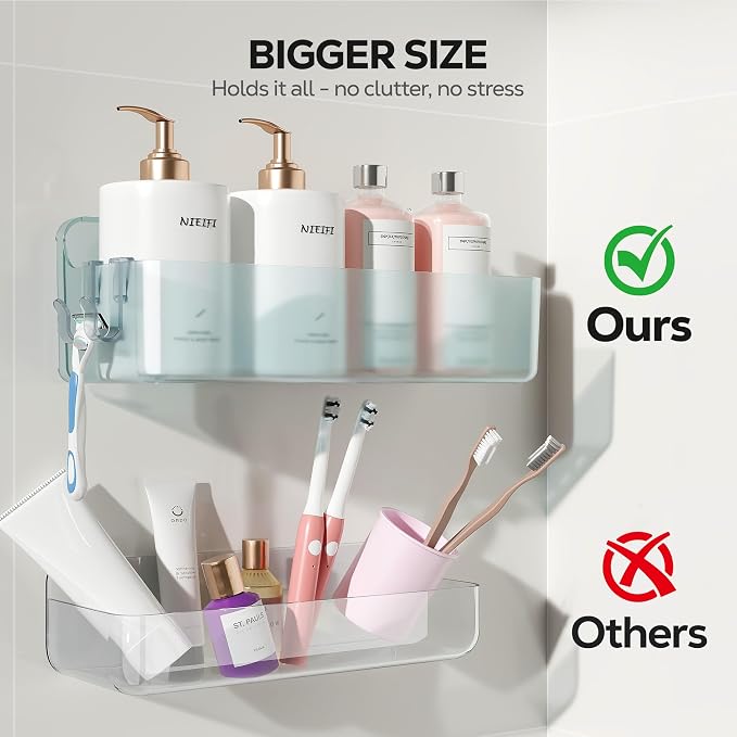 Nieifi Adhesive Shower Shelves, Blue, 5 Pieces | Rustproof ABS, Large Capacity, Removable Design, Easy-Clean, No Drilling Shower Organizer for Bathroom Storage & Home Decor