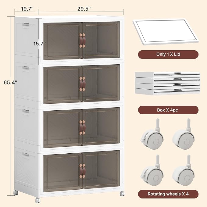 1136QT Extra Large Stackable Storage Bins with Lids | & Wheels & Door, 284Gal Foldable Collapsible Closet Organizers, Plastic containers drawers for bedroom Dorm