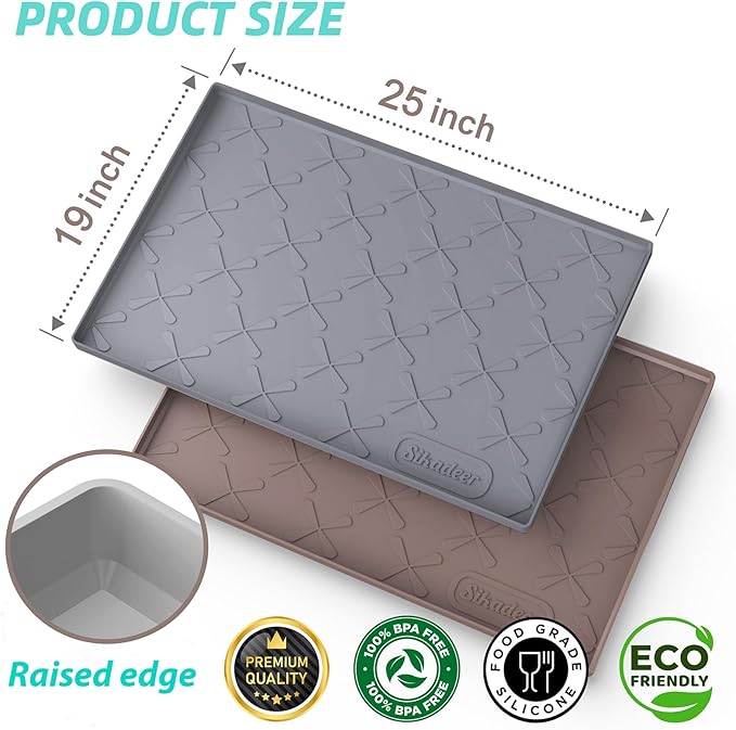 SIKADEER Waterproof Under Sink Mat Food-Grade Kitchen Shelf Liner 25" x 19" | Thick Raised Edge Cabinet Protector, BPA Free Kitchen Organizer and Storage, Non-Slip Dog & Cat Mat, Silicone Drying Mat