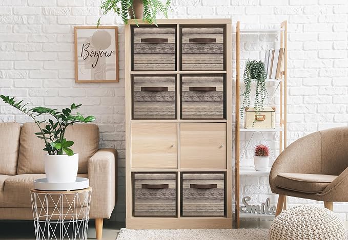 Sorbus Foldable Storage Cube Basket Bin, Rustic Wood Grain Print, 4-Pack (Rustic Bin - Brown)