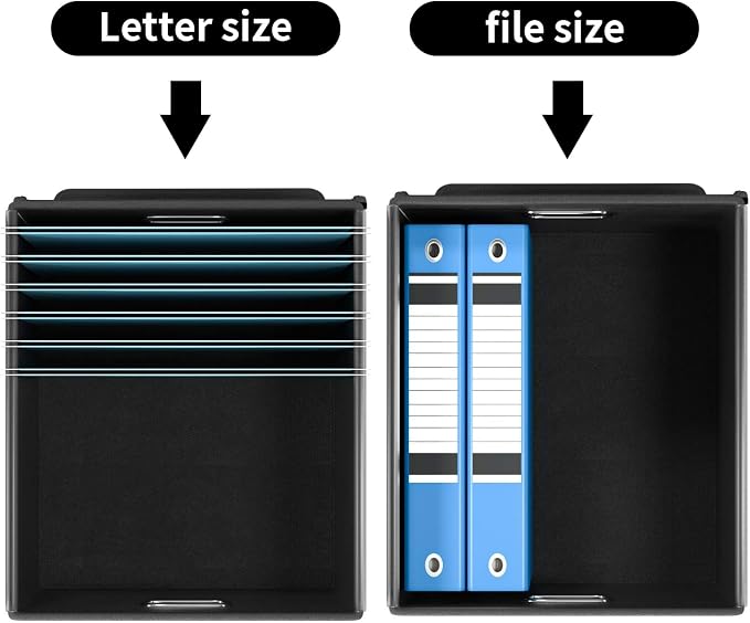 File Organizer Box with Lids, Collapsible File Folder Organizer | File Box with Plastic Slides for Document, Filing Bin for Letter Size Hanging File Folders (1 Pack, Black & White Lattice)