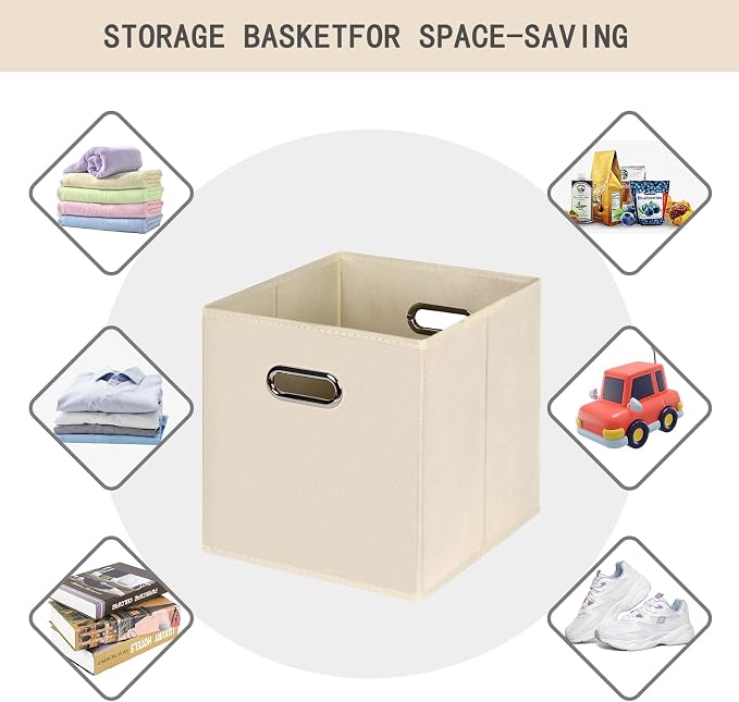 Fabric Cloth Storage Bins,Fabric Cube Organizer with Dual Handles Foldable Cube Storage Baskets for Home Bedroom Storage,Set of 10,(Creamy-White)
