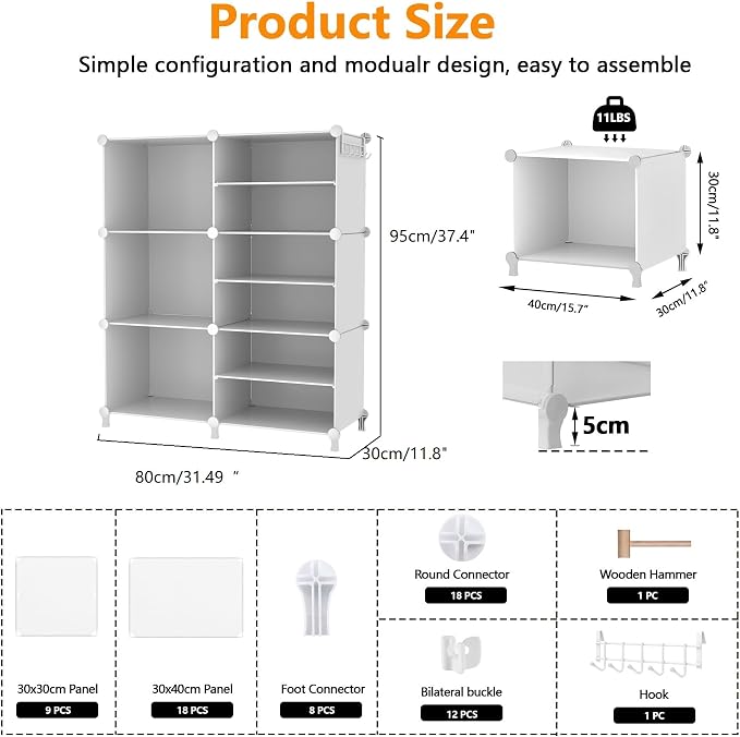 AWTATOS 6 Cube Closet Organizer Storage Shelves, White | Portable Closet Clothes Organizers Storage Shelf DIY Stackable Cubby Shelving for Closet Bedroom Living Room Office