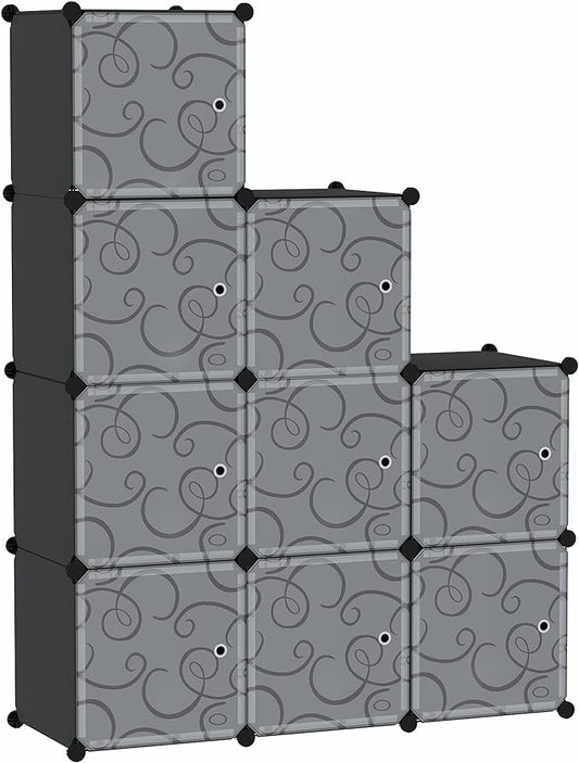 C&AHOME 9-Cube Storage Organizer with Door Cube Shelf Closet Cabinet Black | DIY Plastic Modular Bookshelf, Stackable Clothes Storage Shelving Ideal for Home, Bedroom, 36.6”L x 12.4”W x 36.6”H