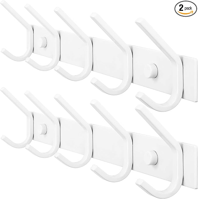 WEBI Coat Rack Wall Mounted,Coat Hooks Wall Mount,Wall Coat Hanger,5 Hooks for Hanging Jacket,Coats,Hats,Clothes,White,2 Packs