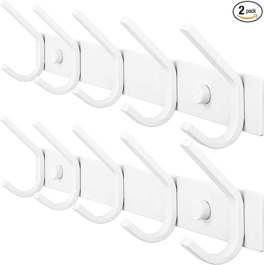 WEBI Coat Rack Wall Mounted,Coat Hooks Wall Mount,Wall Coat Hanger,5 Hooks for Hanging Jacket,Coats,Hats,Clothes,White,2 Packs