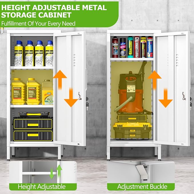 PAOFIN 35" Metal Storage Locker, Lockable Employees Metal Locker with Door and Adjustable Shelves, Steel Locker for Home, School, Office, Gym (White)