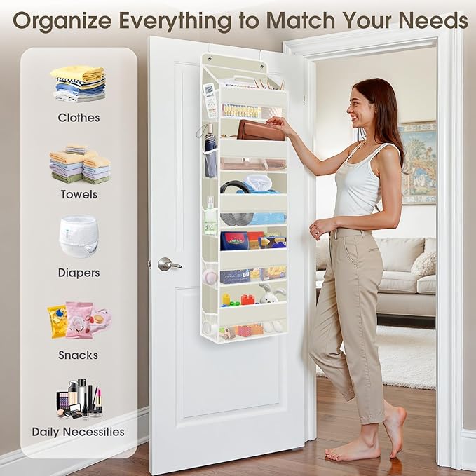 1Pack Over The Door Organizer Large Capacity Hanging Storage Room Organizer | 40 lb Capacity, Ultra-Sturdy, Foldable, Mesh Design with Clear Window, Space-Saving Organizer for Pantry, Nursery & Closet