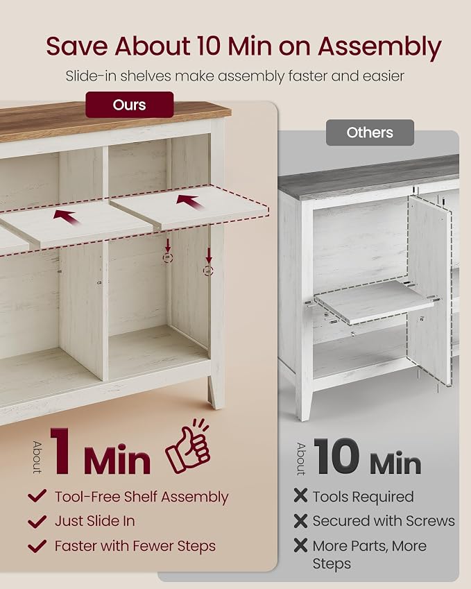 VASAGLE Liry Collection Farmhouse Bookcase, 6-Cube Storage Organizer with Legs, Adjustable Shelves, 38.6 x 11.6 x 29.8 inch, for Home Office, Living Room, Cloud White and Warm Brown ULBC136W101S