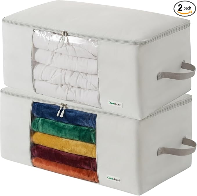 Comforter Storage Bag - Folding Organizer bag for King/Queen Comforters, Pillows, Blankets, Bedding/Quilt, Blanket, Duvet, Large Collapsible Organizers, 24"x14"x11" (2 Pack Gray, 2 Pack)