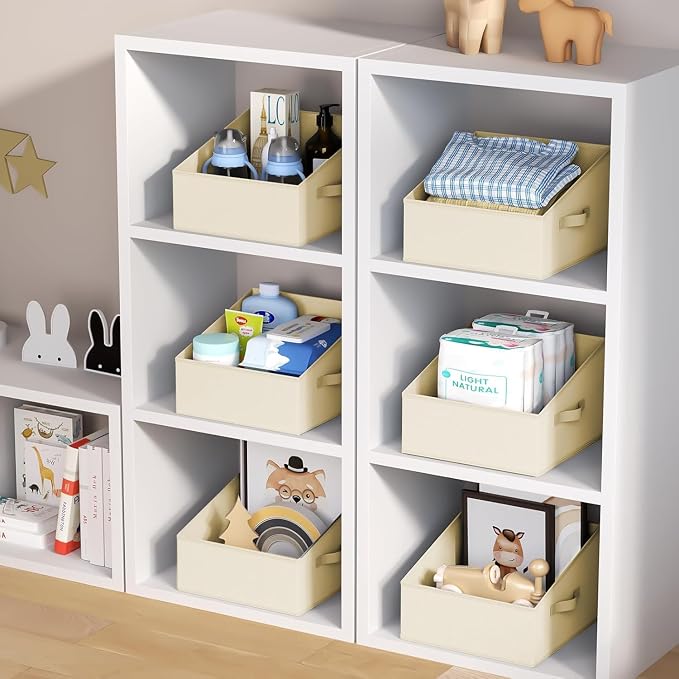 DIMJ Closet Storage Bins - Fabric Storage Baskets for Shelves, Collapsible Closet Organizers and Storage with Handles, Trapezoid Shelf Organization Storage Cubes for Purse, Toys, Books, Towel, Socks