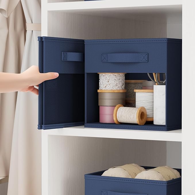 DIMJ Storage Cubes, Cube Storage Bin, 6 Pack Foldable Storage Bins with Window, Closet Storage Boxs with Handle, 11x 11 inch Storage Organizer for Clothes, Toys, Books