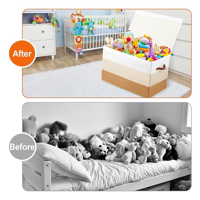Mayniu Large Toy Box Chest with Divider, Sturdy Toy Storage Bin Organizer Baskets with Lid for Kids, Boys, Girls, Nursery, Living Room, Bedroom, Playroom, Closet, 25"x13" x16"(Gradient Brown)