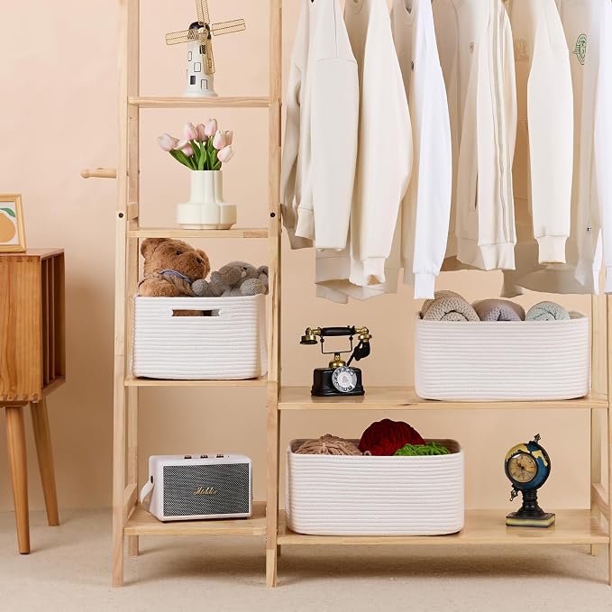 MiniArk Large Storage Baskets for Shelves, 17 x 13 x 7.5” Closet Organizers Bins for Clothes Blanket Towels, Baby Nursery, Toy Baskets Box, Woven Rope Baskets, 2 Packs Off White
