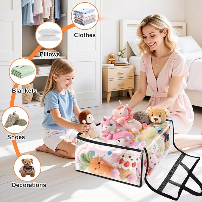 SpaceTrove Clear Storage Bags, 4-Pack Under Bed and Closet Organizers 90L | Clear PVC bags with zippers and handles, foldable waterproof moving bags store comforters, blankets, bedding, clothes and toy