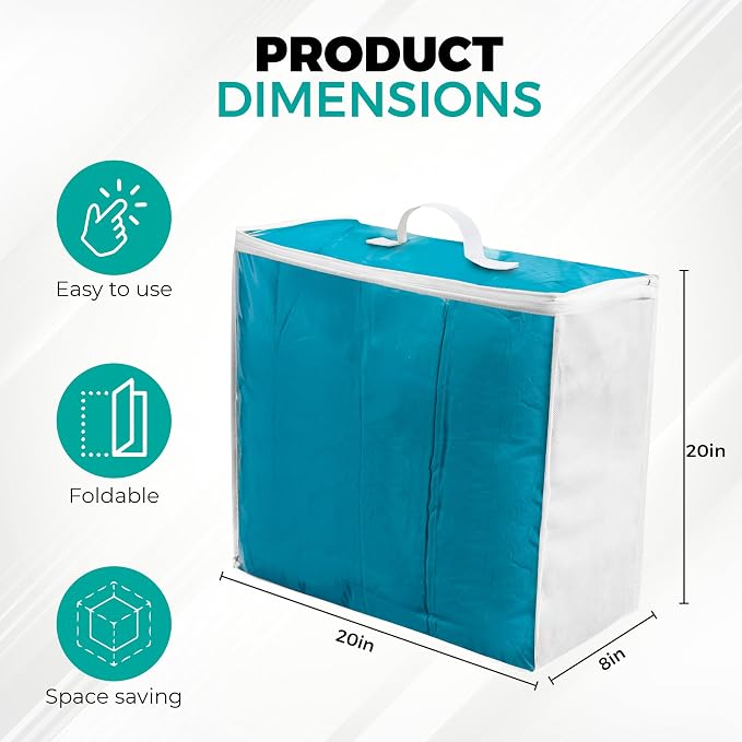 VitalUp 6 pack Clear Plastic Storage Bag with Zipper, Foldable Moving Bag for Comforters, Blankets, Bedding, Storage Containers, Breathable, Durable Clothes and Duvet Closet Organizers, 20x20x8 | Breathable Non-Woven Sides, Foldable, Comforters, Beddin...